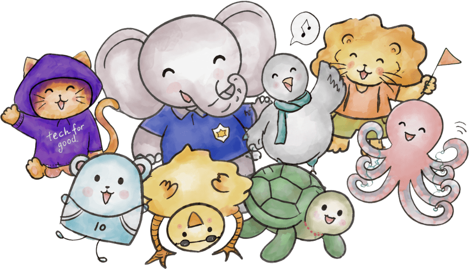 The full Shine Squad of animal friends celebrating the pledge together